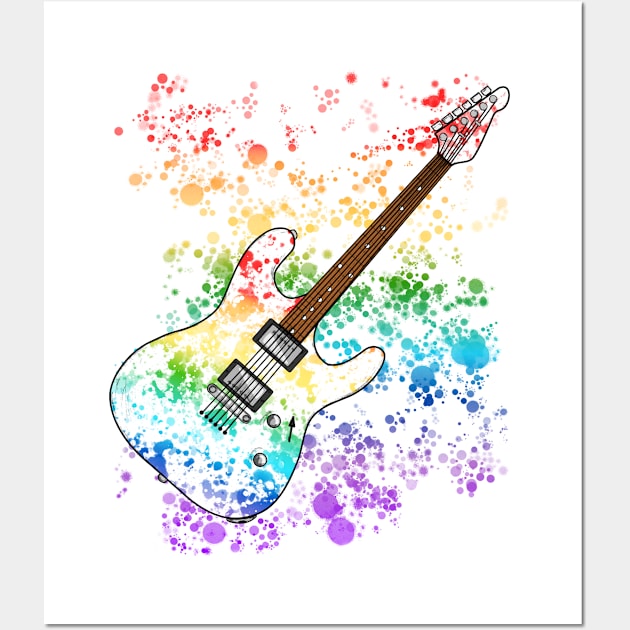 Electric Guitar Rainbow Colours Guitarist Musician Wall Art by doodlerob